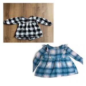 2 Plaid Toddler Girls Long Sleeve Shirts 24 Months 2T Frilly Preppy Cottagecore